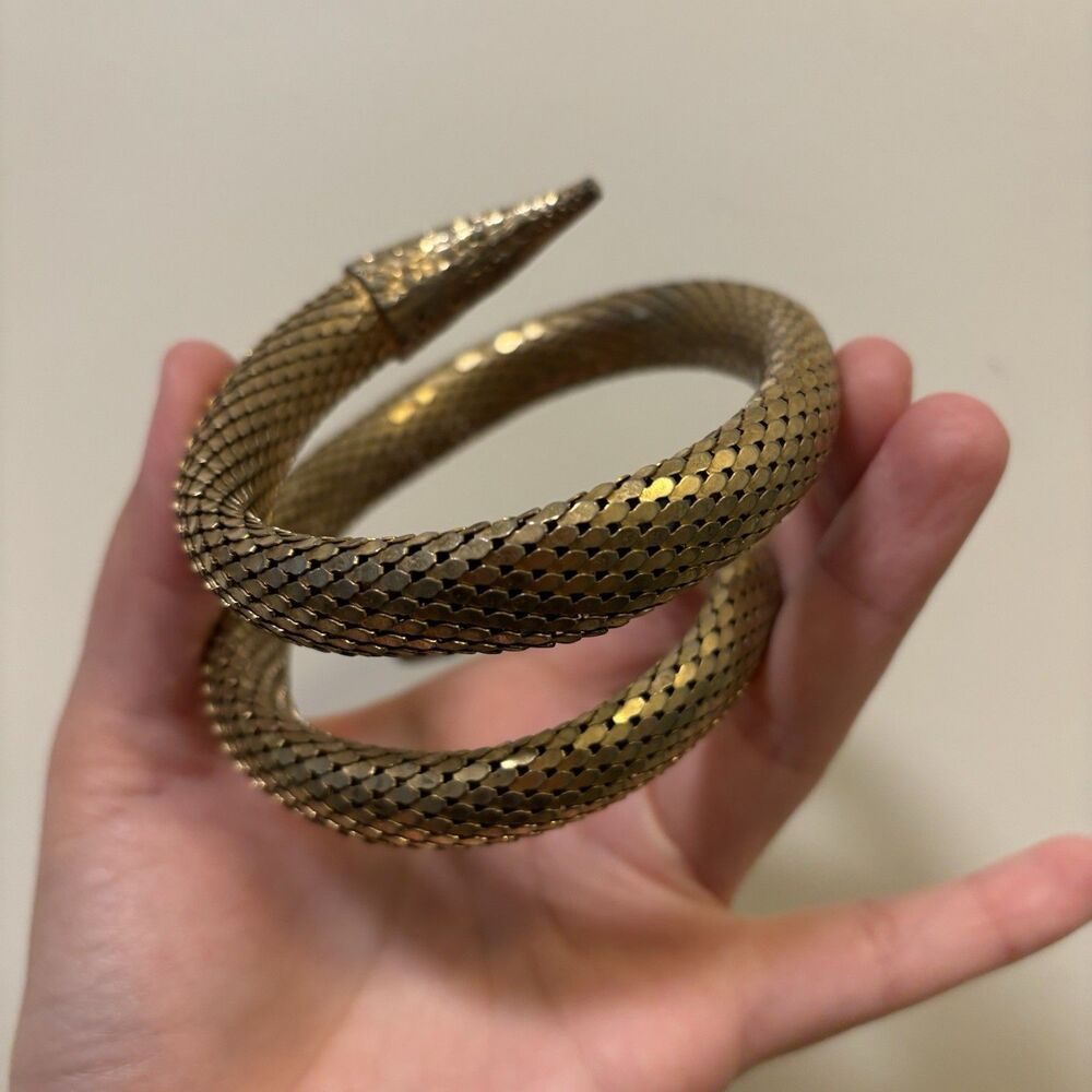 Whiting Davis 50s Gold Tone Mesh Snake Wrap Bracelet, Vintage Statement Egyptian - Picture 3 of 5